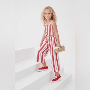 EUC 8Y. Beebay Red & White Striped Summer sleeveless Jumpsuit